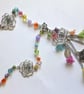 Boho Silver Tone Multi Coloured Flower & Key Charm Pendant Necklace - Image 5