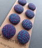 Set of eight scrap bag buttons - blue and purple Harris Tweed - Image 1