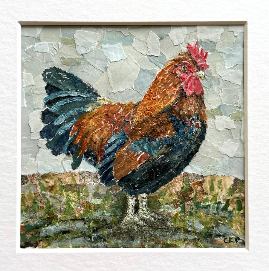 Cockerel Collage, Original Art, Claire Kirkpatrick 