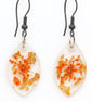 Teardrop Resin Flower Earrings – Real Orange Blooms & Gold Leaf Drops