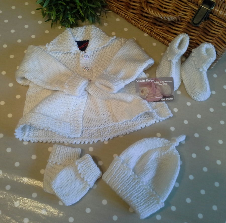 Ivory Baby Matinee Set With Wool  Cotton, Acrylic mixed yarn 0-6 months size