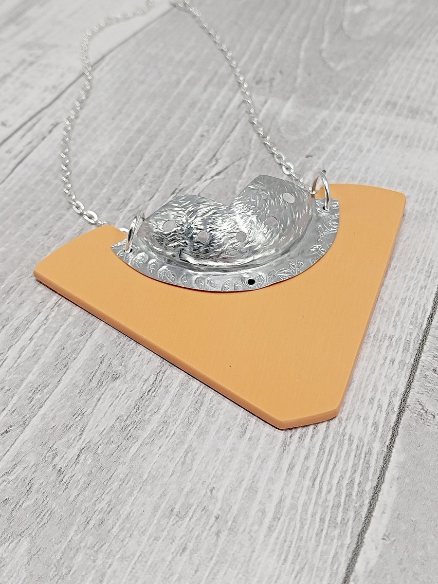 Recycled Aluminium Drink Can Base Metal, Peach Triangular Acrylic Shape Necklace