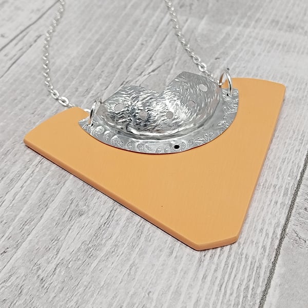Recycled Aluminium Drink Can Base Metal, Peach Triangular Acrylic Shape Necklace