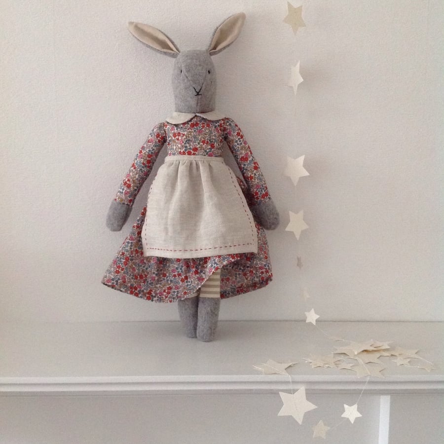 Mrs Rabbit with Liberty Dress and Linen Apron