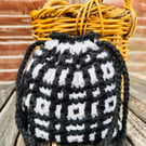 Handmade Crochet Drawstring Pouch Black & White (bag)