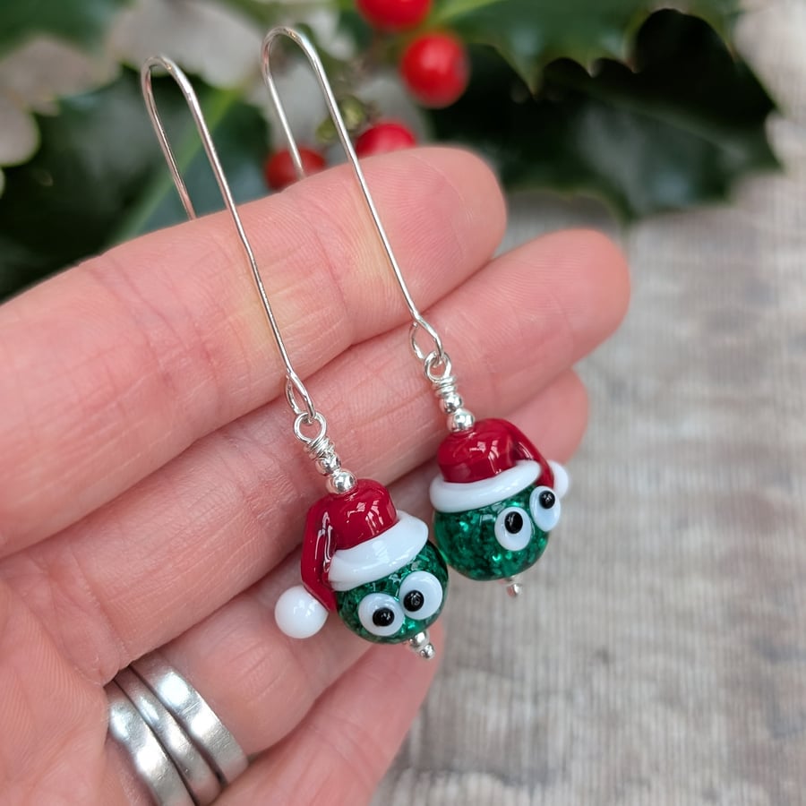 Sterling Silver Christmas Sparkly Sprout Lampwork Glass Bead Earrings - JBJ1073