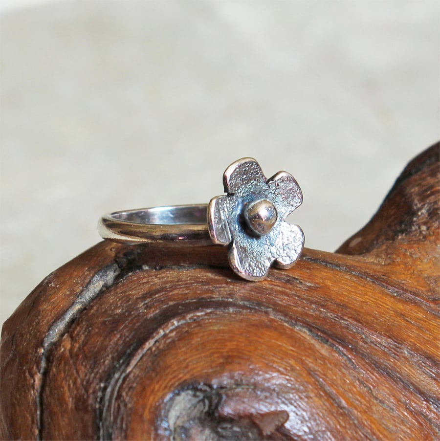 Silver Flower Band Ring - Sterling Silver- Stacking Ring - Made to Order 