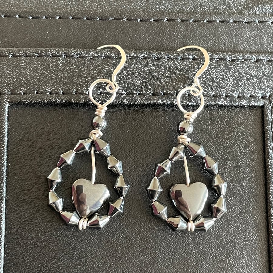 Hematite Heart Earrings