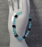 Blue Mermaid Glass Bead and Hematite Cube Elastic Bracelet