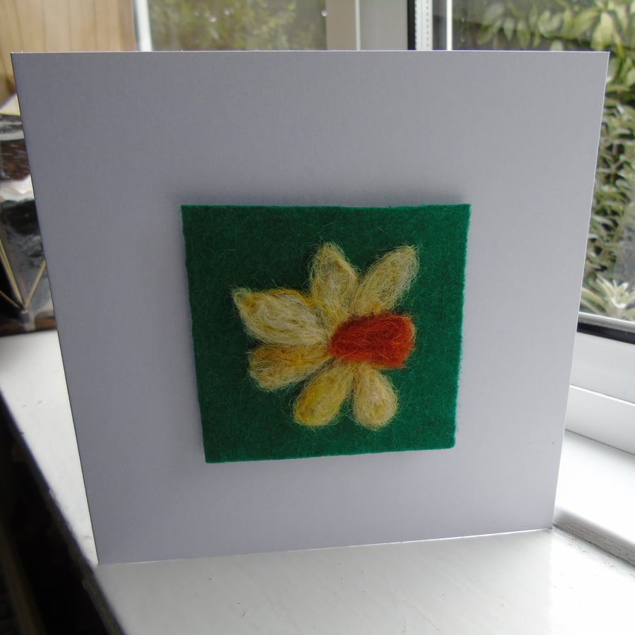 Blank Greeting card Daffodil Needlefelt wool New Home Easter Birthday