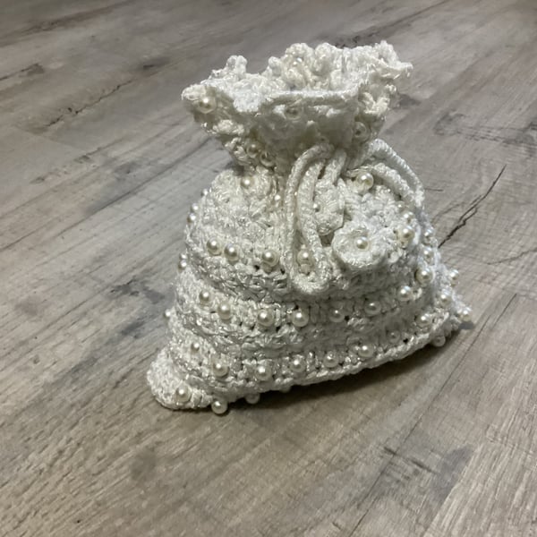 Hand crochet make up bag ,drawstring pouch 