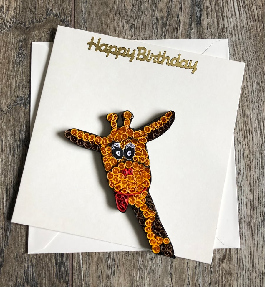Handmade quilled happy birthday giraffe card