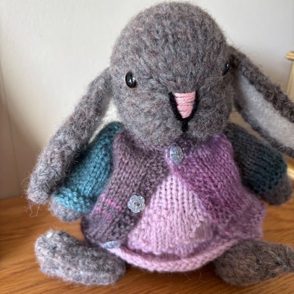 Lily: Hand knitted soft little bunny; From a design by Elves World
