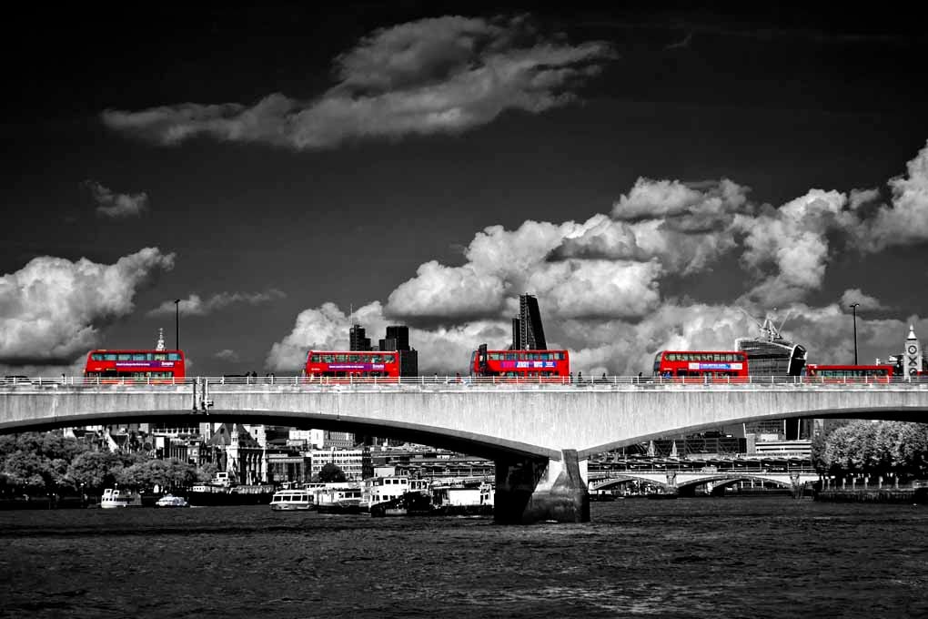 Red London Buses Waterloo Bridge England Photograph Print