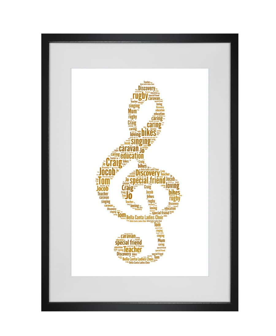 Personalised Treble Clef Music Musical Note Design Word Art Gifts 