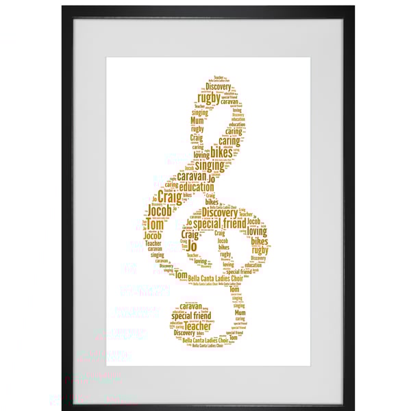 Personalised Treble Clef Music Musical Note Design Word Art Gifts 