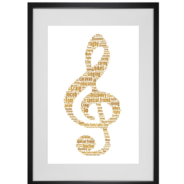 Personalised Treble Clef Music Musical Note Design Word Art Gifts 