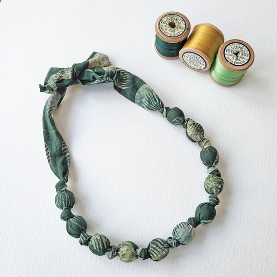 Handmade Green Tana Lawn Liberty Print Fabric Necklace - Obscured Landscape