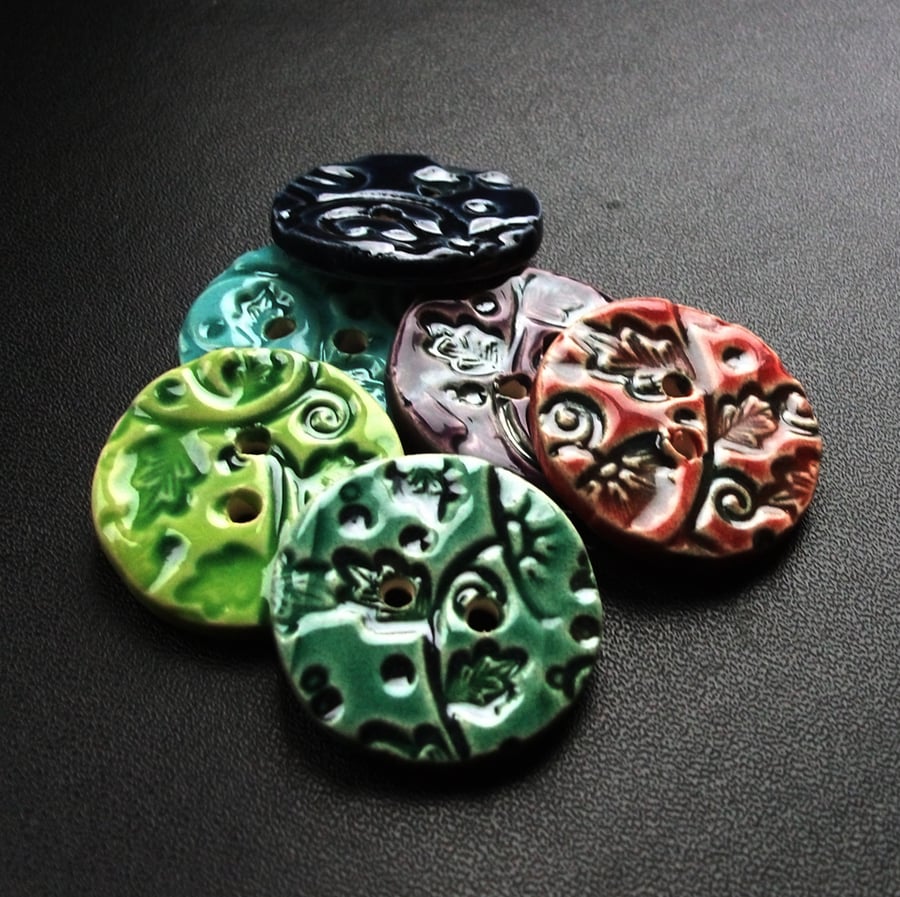 set of six large ceramic buttons
