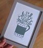 An original handprinted linoprint of a leaf decorated jug of grasses & flowers - Image 2
