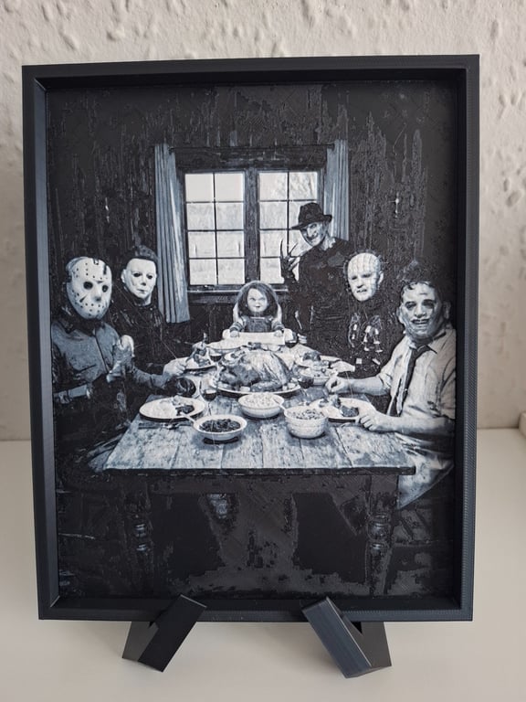 Horror Legends Dinner Scene 3D HueForge Print - 8 x 6.5 Inch - Framed 
