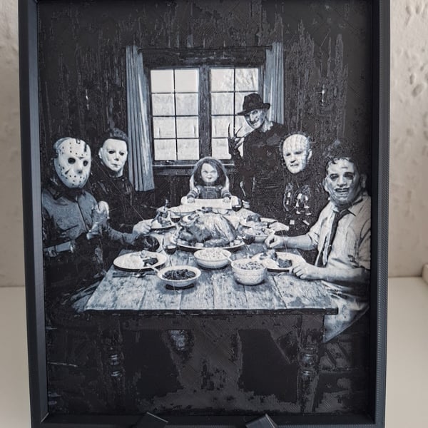 Horror Legends Dinner Scene 3D HueForge Print - 8 x 6.5 Inch - Framed 