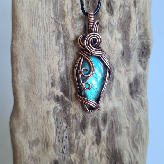 Natural Labradorite & Copper Pendant Necklace Gift Crystal Jewellery Jewelry