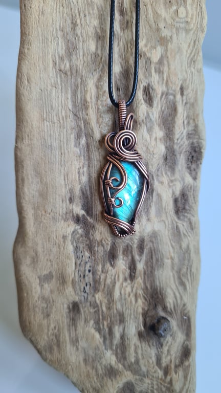Natural Labradorite & Copper Pendant Necklace Gift Crystal Jewellery Jewelry