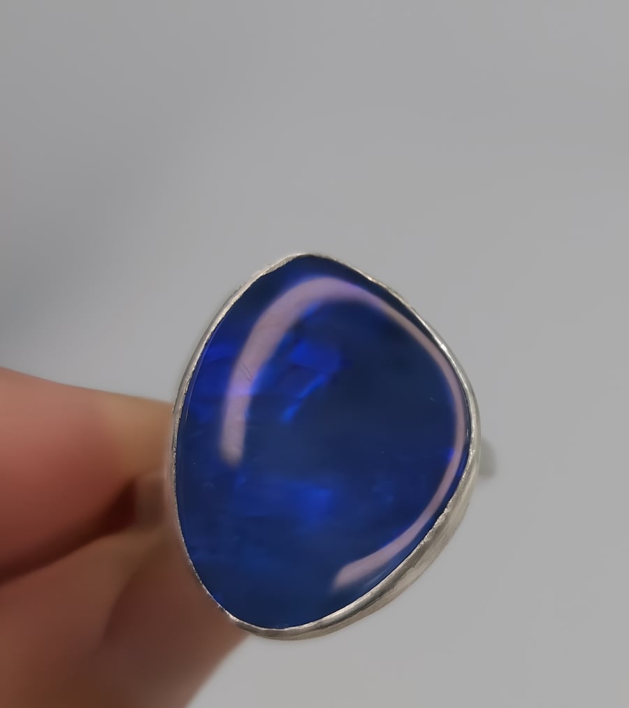 Handmade Australian Opal Doublet Ring, Sterling Silver Bezel - Size O