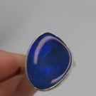Handmade Australian Opal Doublet Ring, Sterling Silver Bezel - Size O