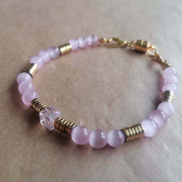 Pink bubble mix bracelet, Gold magnetic clasp. 