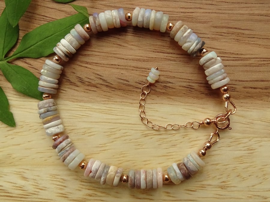 Boulder Opal bracelet, rose gold filled jewellery, semi-precious stone bracelet