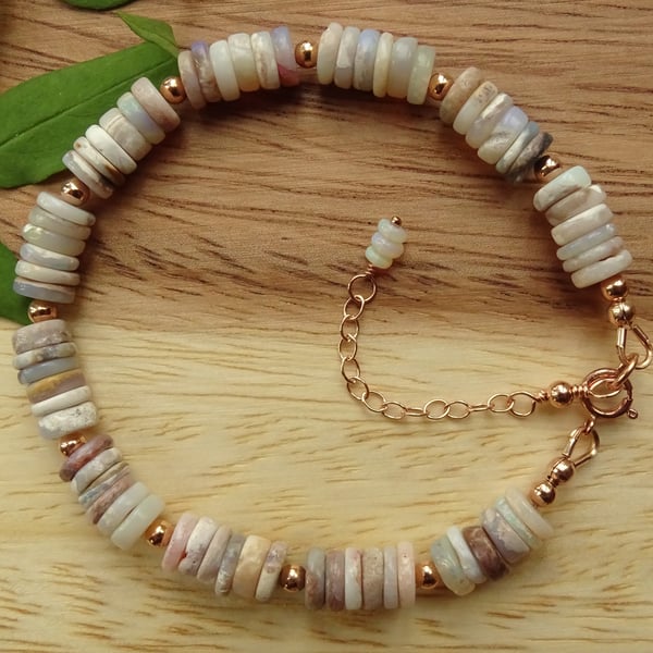 Boulder Opal bracelet, rose gold filled jewellery, semi-precious stone bracelet
