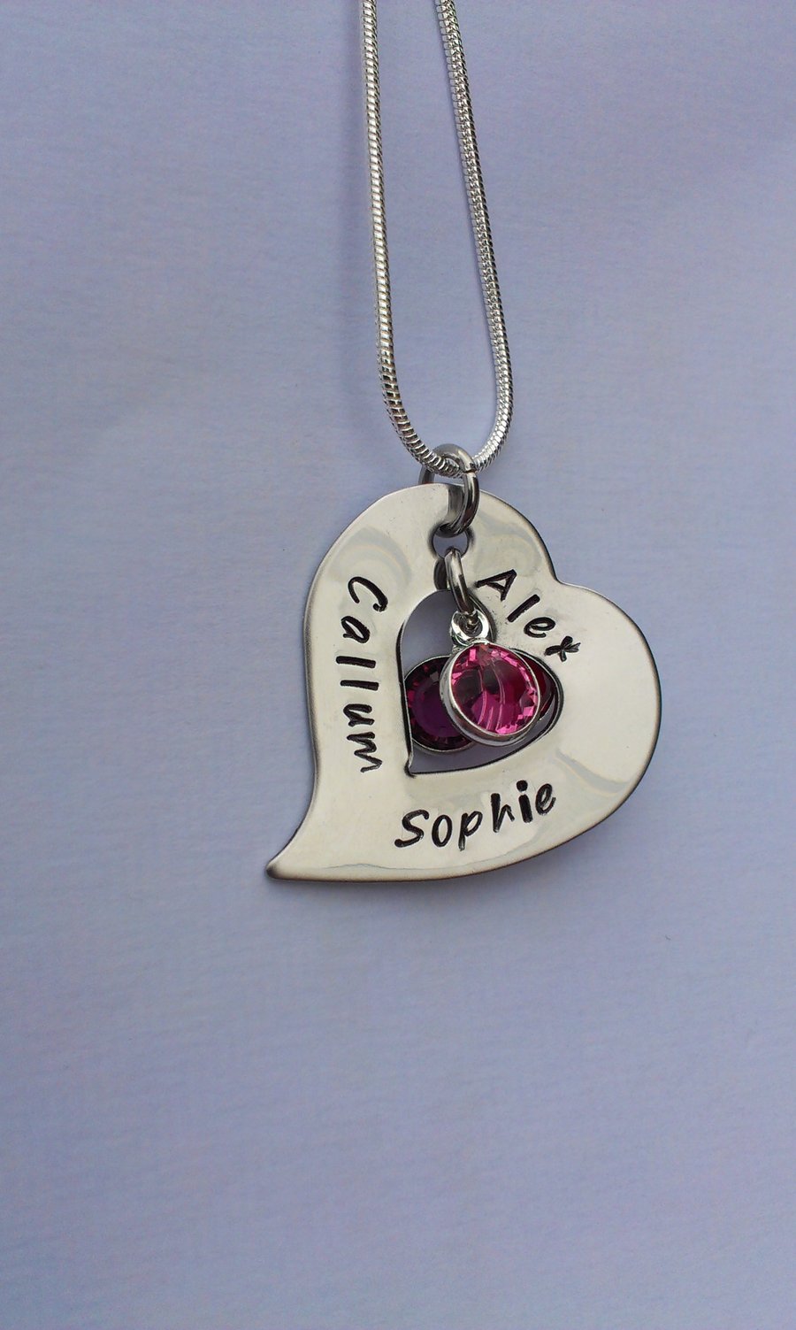 Hand stamped tilted heart washer necklace