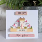 Happy Birthday Mum Card With Removable Wooden Cottage Gift