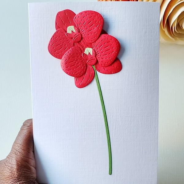 Red Orchids - Flower Shop Moments, Blank Handmade Floral Card 