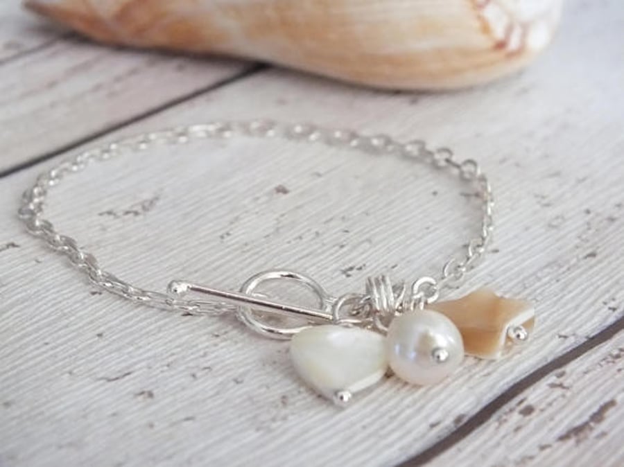 Shell Charm Bracelet with toggle clasp