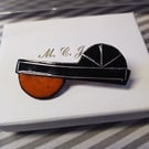 ART DECO STYLE ENAMELLED BROOCH WITH STERLING SILVER