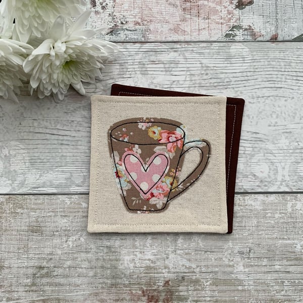 Heart mug coaster, tea and coffee lover gift