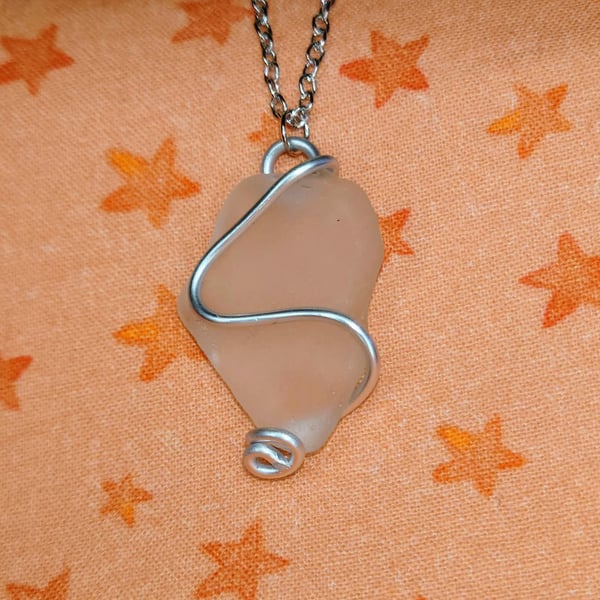 Seaglass Pendant Large - White & Silver