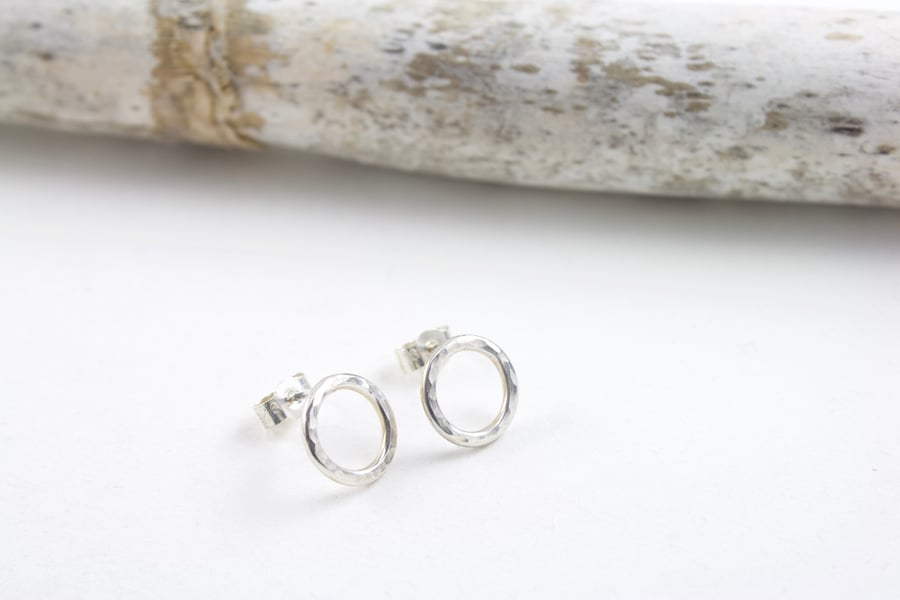 Handmade Silver Textured Circle Stud Earrings