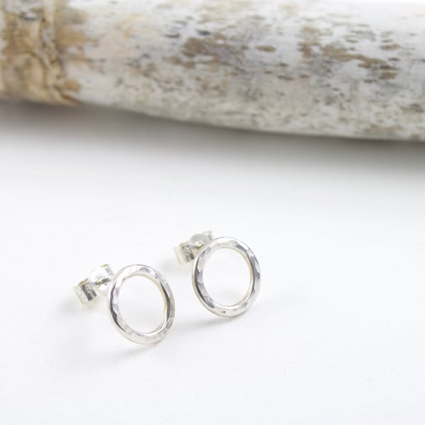 Handmade Silver Textured Circle Stud Earrings