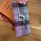 Wool glasses case with hand embroidered long tail tit