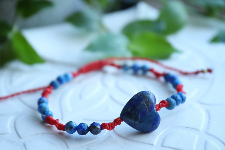 Women's heart bracelet with natural stone Lapis Lazuli, adjustable bracelet 