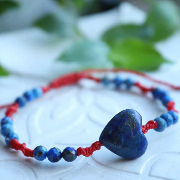 Women's heart bracelet with natural stone Lapis Lazuli, adjustable bracelet 