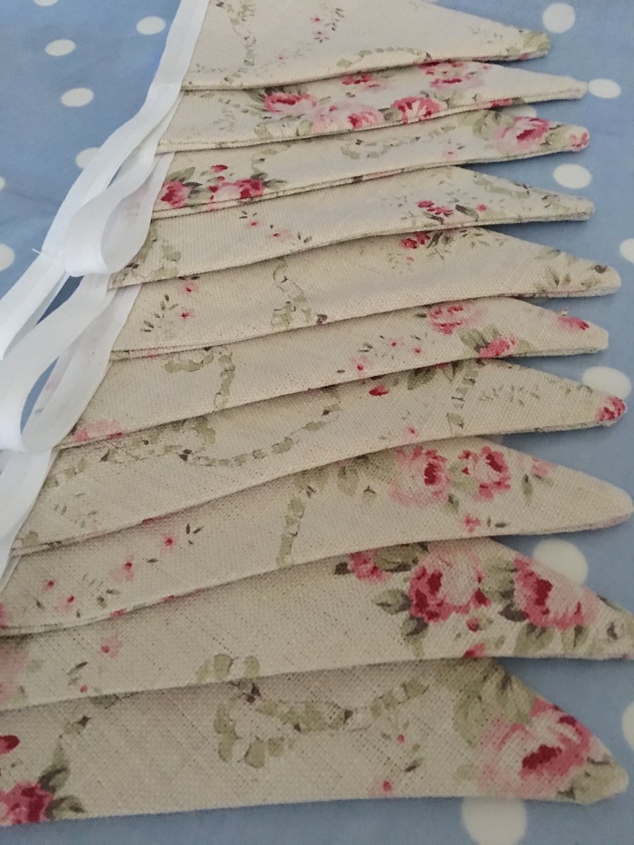 Peony and sage cotton fabric bunting,banner,flag,shabby chic bunting