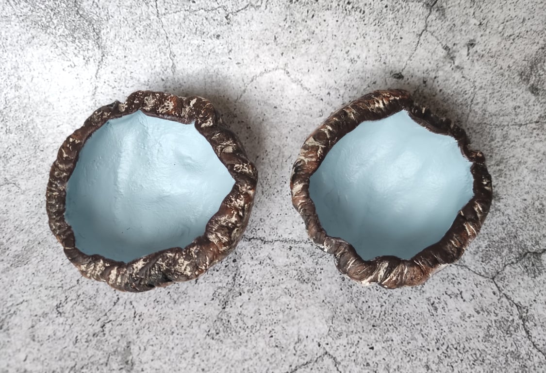 Clay Silver Birch Bark Bowls, Winter Blue, Rustic Offering Bowls, Wabi Sabi