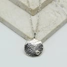 Reticulated Silver Disc Pendant with Polished Silver Drop