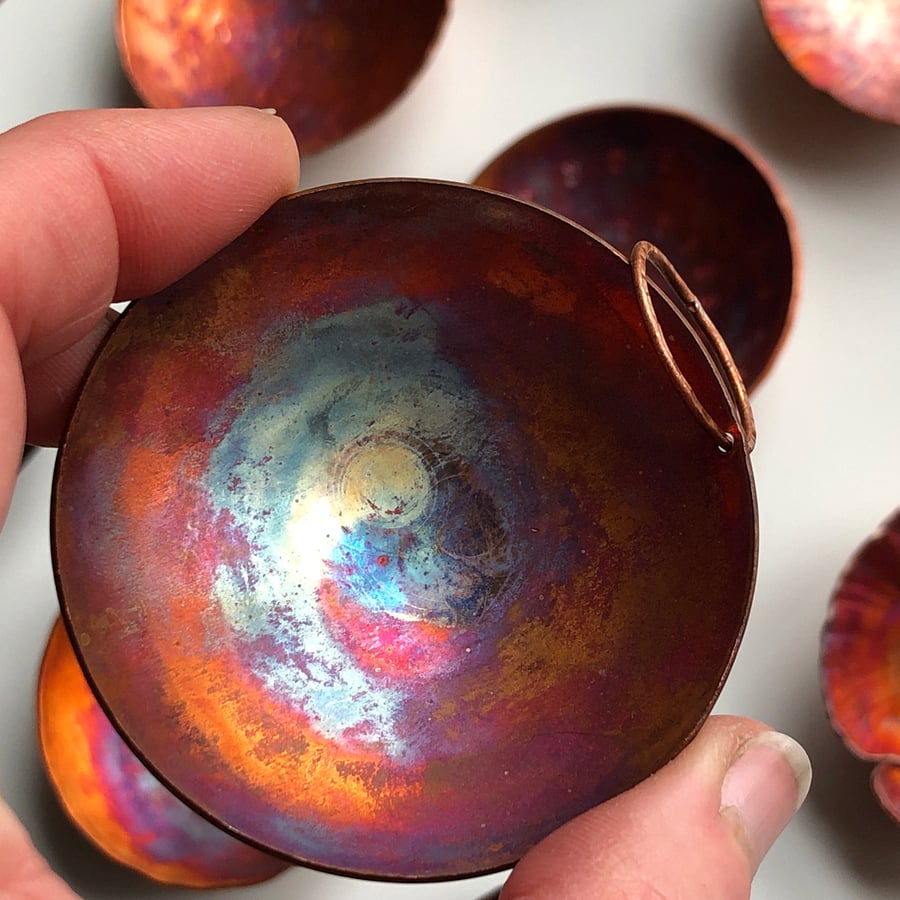 Flame painted copper bowl with ring, 7th wedding anniversary gift