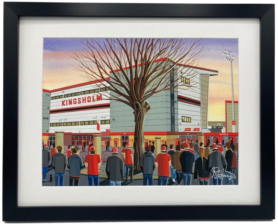Gloucester Rugby, Kingsholm Stadium, High Quality Framed Rugby Art Print.